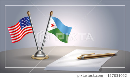Small national flag of United States (USA) and Djibouti flag Relation, Template Vector Illustration 127831032