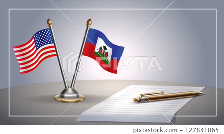 Small national flag of United States (USA) and Haiti flag Relation, Template Vector Illustration 127831065