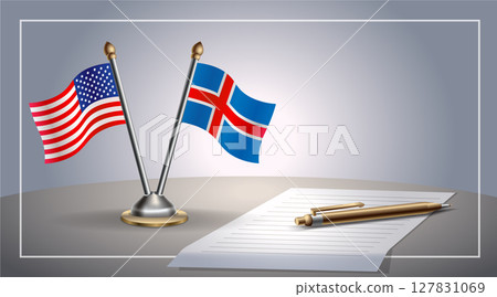Small national flag of United States (USA) and Iceland flag Relation, Template Vector Illustration 127831069