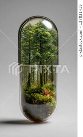 Sustainable Green Future Lush Forest Ecosystem Encapsulated in a Transparent Capsule Nature Essence Preserved 127831419