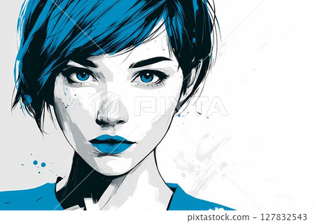 A woman with a straight gaze (illustration, wallpaper, advertisement) 127832543