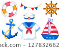 Cute marine motif illustration set (borderless) 127832662