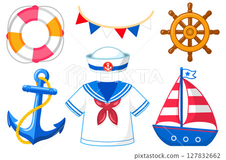 Cute marine motif illustration set (borderless) Cute marine motif illustration set (borderless) 127832662