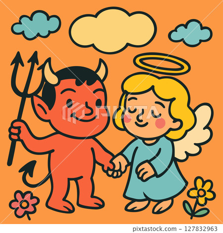 Devil and angel. Cute vector doodle illustration Devil and angel. Cute vector doodle illustration 127832963