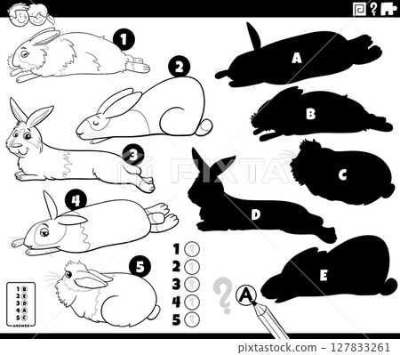 shadows puzzle with cartoon bunnies animal characters coloring page 127833261