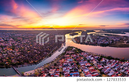 Sunrise Over Hoi An Old Quarter. Peaceful Streets and Lanterns Sunrise Over Hoi An Old Quarter. Peaceful Streets and Lanterns 127833533