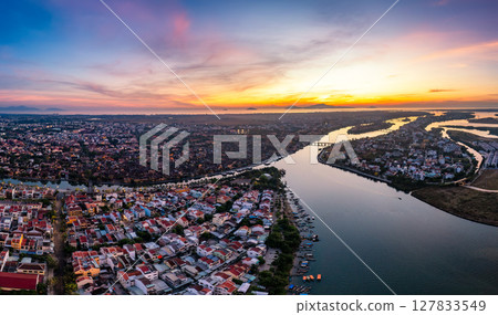 Sunrise Over Hoi An Old Quarter. Peaceful Streets and Lanterns Sunrise Over Hoi An Old Quarter. Peaceful Streets and Lanterns 127833549