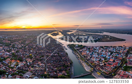 Sunrise Over Hoi An Old Quarter. Peaceful Streets and Lanterns Sunrise Over Hoi An Old Quarter. Peaceful Streets and Lanterns 127833550