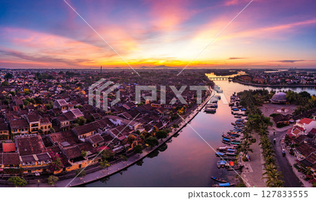 Sunrise Over Hoi An Old Quarter. Peaceful Streets and Lanterns Sunrise Over Hoi An Old Quarter. Peaceful Streets and Lanterns 127833555