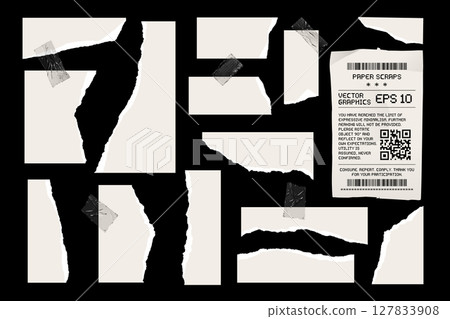 White Torn Paper Pieces Vector Set 127833908