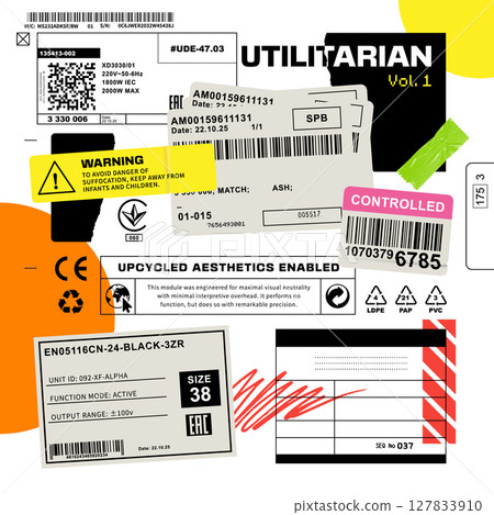 Raw Vector Collage with Packaging Symbols Raw Vector Collage with Packaging Symbols 127833910
