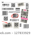 Fictional Barcodes and QR Codes Vector Set 127833929