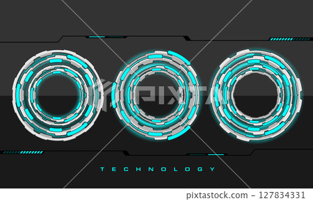 Set of sci fi blue neon white metal circle user interface elements technology futuristic design modern creative on black background vector 127834331