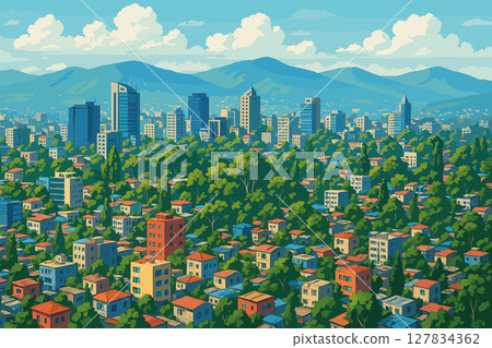 Addis Ababa Cityscape with Mountains and Dense Blocks Addis Ababa Cityscape with Mountains and Dense Blocks 127834362