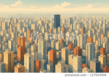 Sao Paulo urban skyline with apartment towers under hazy sky 127834406