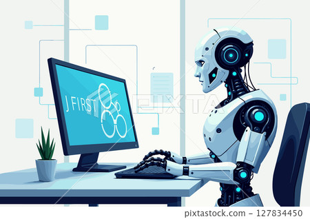 AI robot automating business processes in a high-tech office 127834450
