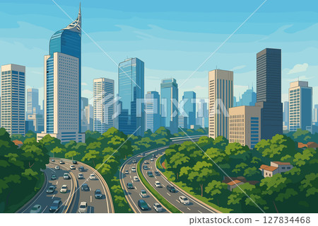 Jakarta Cityscape with High-Rise Buildings and Urban Greenery 127834468