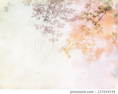 Image material of Japanese paper texture: Leaf pattern, brown, orange 127834539