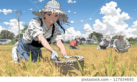一名在稻田裡工作的婦女 一名在稻田裡工作的婦女 127834693