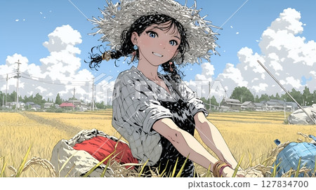 A woman working in a rice field A woman working in a rice field 127834700