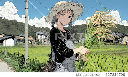 一名在稻田裡工作的婦女 一名在稻田裡工作的婦女 127834708