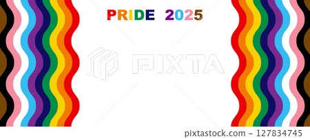 Pride 2025 Rainbow Flag LGBTQIA+ Wavy Banner. Equality, Inclusivity. Gay Pride template with LGBT Flag sign. Pride Month. Colorful design element frame border vector background Pride 2025 Rainbow Flag LGBTQIA+ Wavy Banner. Equality, Inclusivity. Gay Pride template with LGBT Flag sign. Pride Month. Colorful design element frame border vector background 127834745