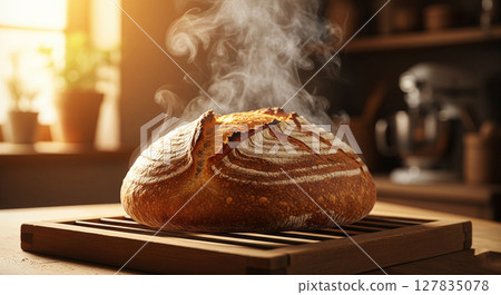 新鮮出爐的麵包的熱氣和香氣 127835078