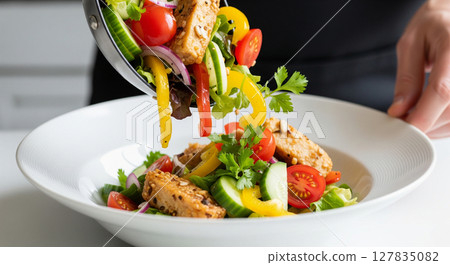 色彩繽紛的沙拉展示 127835082