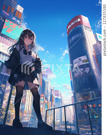 Refreshing summer scenery and high school girls 127835380