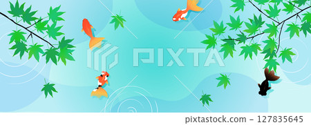 Blue maple leaves and goldfish background illustration_light blue_no text 127835645