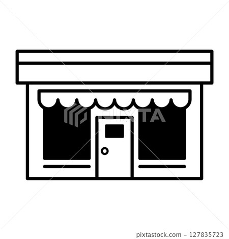 Minimalist Black Outline Shop Building Icon. Minimalist Black Outline Shop Building Icon. 127835723
