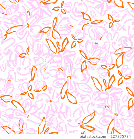 Seamless ink drawn floral pattern in abstract style. Modern flower texture with abstract shapes and textures. Vector modern background Seamless ink drawn floral pattern in abstract style. Modern flower texture with abstract shapes and textures. Vector modern background 127835784
