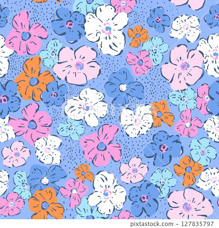 Seamless hand drawn floral pattern, small flowers texture. Vector botanical texture illustration. 127835797