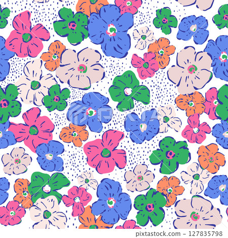 Seamless hand drawn floral pattern, small flowers texture. Vector botanical texture illustration Seamless hand drawn floral pattern, small flowers texture. Vector botanical texture illustration 127835798