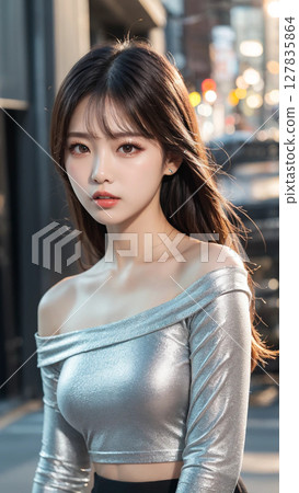 Woman and colorful light Woman and colorful light 127835864