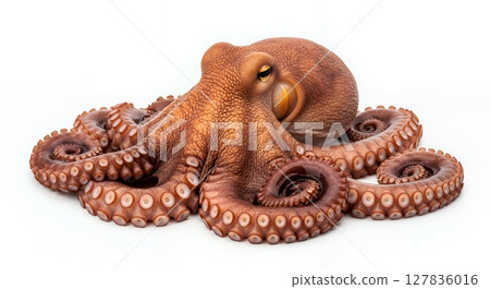 Octopus standing on a white background Mysterious creature of the sea 127836016