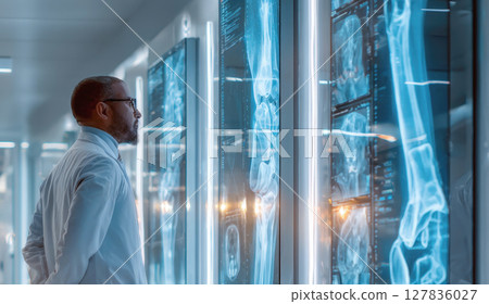 Innovating, Healthcare, Doctor, Analyzing, Advanced, X-Ray, Scans, Precision, Diagnosis, Treatment 127836027
