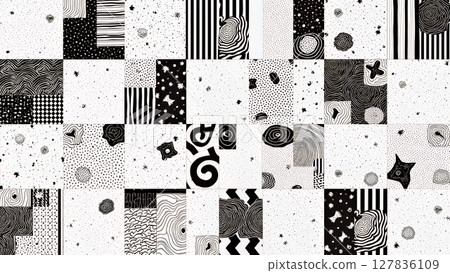 Minimalist plaid and polka dot collage Minimalist plaid and polka dot collage 127836109