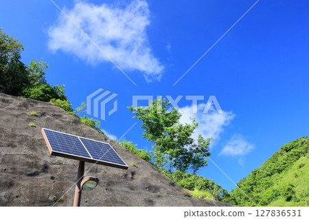 Solar panels and solar outdoor lights Solar panels and solar outdoor lights 127836531