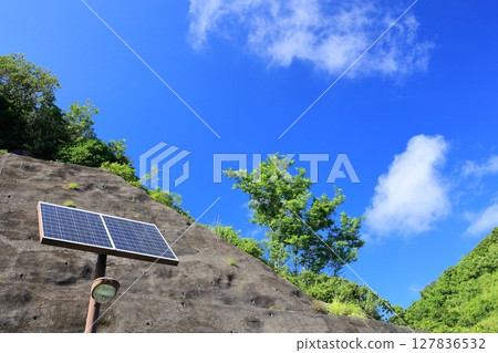 Solar panels and solar outdoor lights Solar panels and solar outdoor lights 127836532