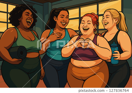 Joyful Body Positive Fitness Group Celebrates Progress and Confidence 127836764