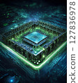 Brilliant Microchip with Green Circuit 127836978