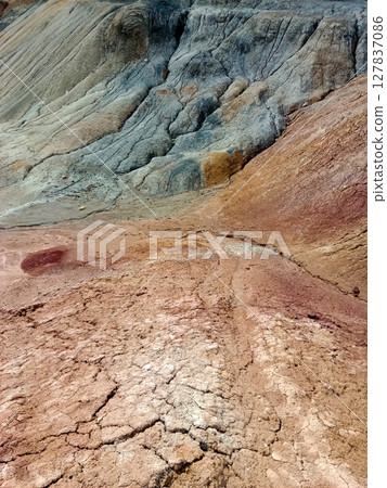 Quarry for the extraction of multi-colored clay Quarry for the extraction of multi-colored clay 127837086