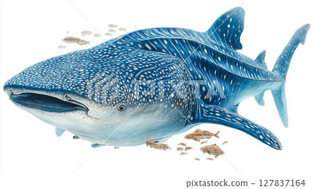 Whale shark gliding through vibrant ocean depths and marine life 127837164