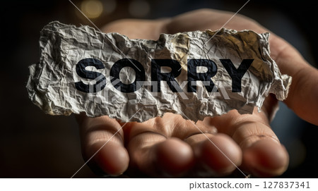 Crumpled paper with a heartfelt apology released into the air 127837341