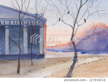 sunset in city 127838218