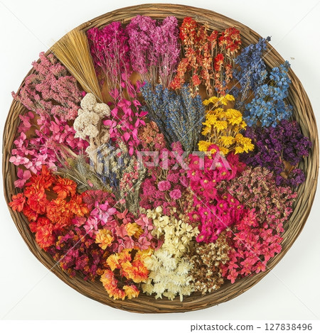 Vibrant Dried Flower Arrangement Colorful Botanical Basket Natural Floral Decor art mix home life 127838496