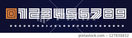 Font Logo Numbers Numeric Alphabet Typography Design Vector Type Typeface. Abstract squared modular digits with line maze techno bold energy for esports, arcade, digital posters, futuristic branding 127838832