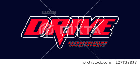 Racing sporty alphabet, bold italic outlined letter set, dynamic font for red automotive logo, moto auto sport headline, speed racing typography, modern velocity typographic design. Vector typeset. Racing sporty alphabet, bold italic outlined letter set, dynamic font for red automotive logo, moto auto sport headline, speed racing typography, modern velocity typographic design. Vector typeset. 127838838