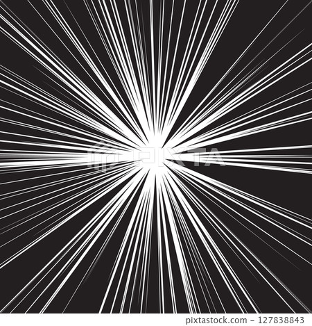 Comic style speed burst explosion with radial lines. Dynamic manga action background for anime scenes, superhero effects, motion overlays, print and web design. Vector illustration. 127838843